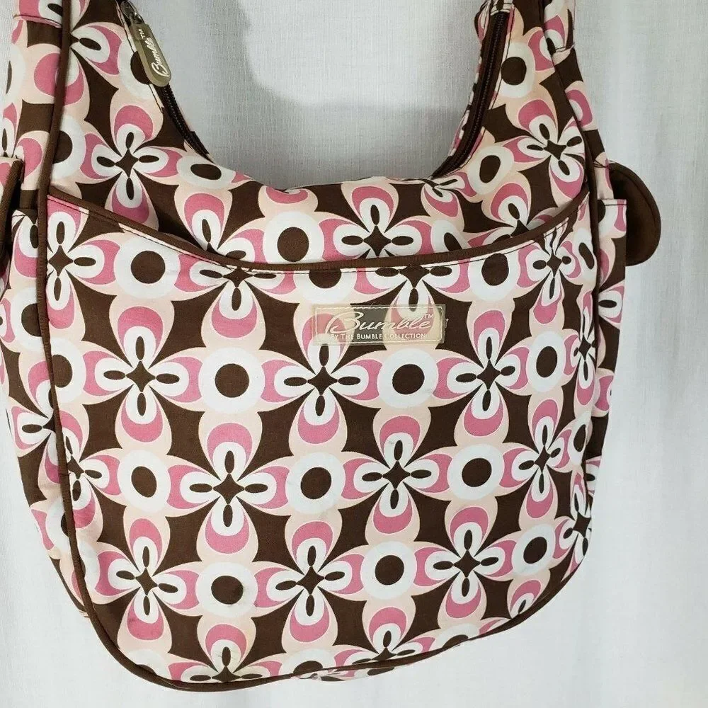 Bumble Collection Chloe Convertible Diaper Bag Chocolate Brown Pink - Picture 2 of 6